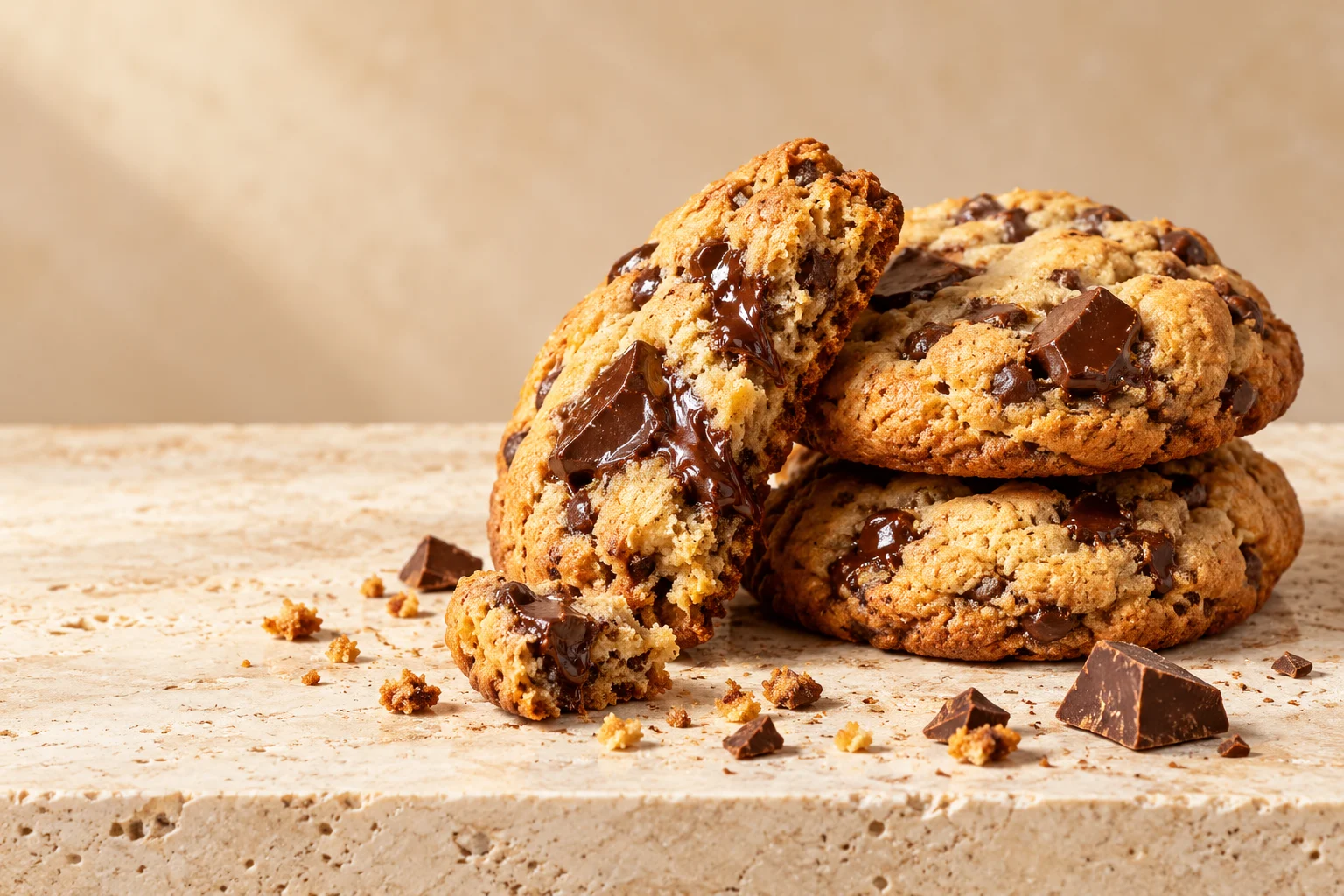 Cookies artesanais dourados com pedaços generosos de chocolate